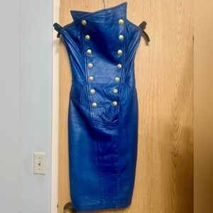 80’s vintage Michael Hoban Royal Blue Leather Dress with Gold button